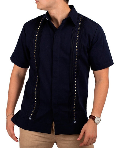 Guayabera De Lino Mod. Dzilam Con Bordado Dirigido Artesanal