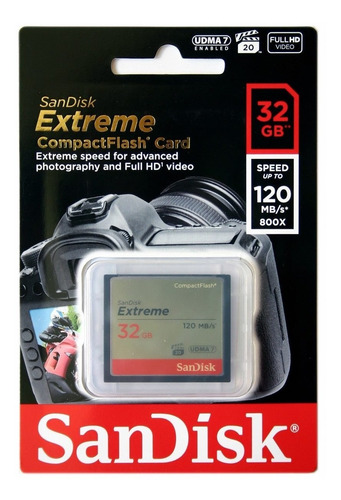 Cartão Compact Flash Cf 32gb Sandisk Extreme 120mb/s 800x