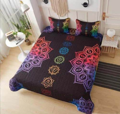 Cubrecama 2 Plazas Mándala Morado Quilt 