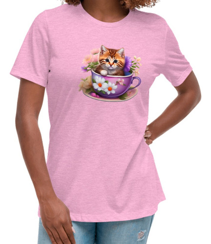 Camiseta De Algodón Hermoso Gato Mujer Unisex