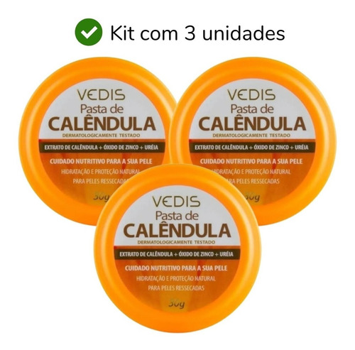 Imagem 5 de 8 de Kit 3 Pomada De Calendula Ureia Vedis Para Rosacea