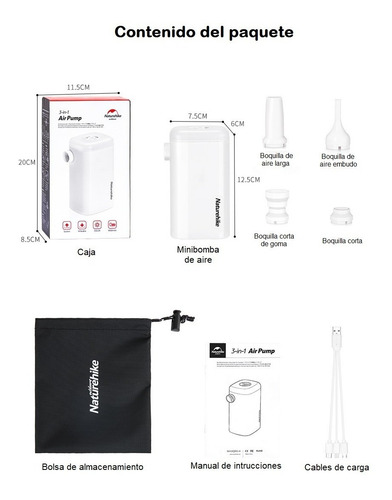 Imagen 3 de 10 de Naturehike - Mini Bomba De Aire Con Luz Y Batería Externa