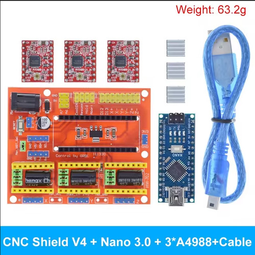 Cnc Shield V4 Con Arduino Nano Cable Y 3 Driver A4988