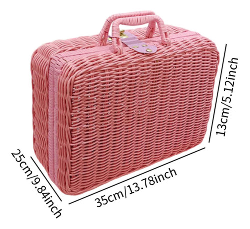 Woven Suitcase Cosmetic Organizer Picnic Basket For Pink Xl