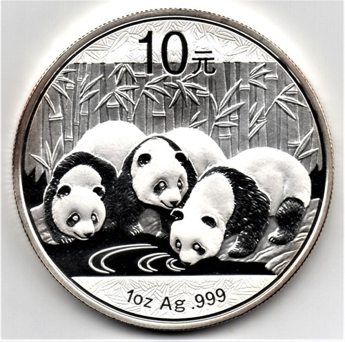 China 10 Yuan 2013 Osos Panda 1 Oz Plata 0,999 Sin Circular