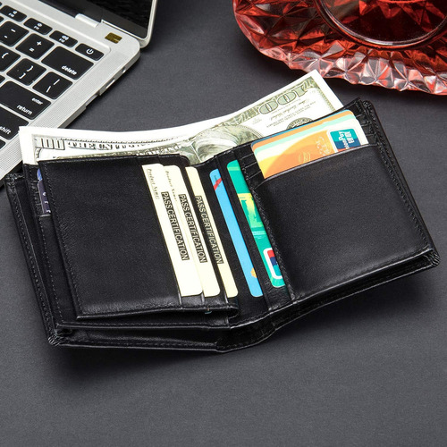 Cartera Vertical Plegable De Cuero Para Hombre Con Rfid, Tar