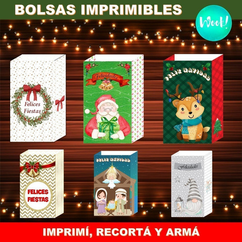 Kit X 6 Bolsas Imprimibles Editables De Navidad Y Año Nuevo