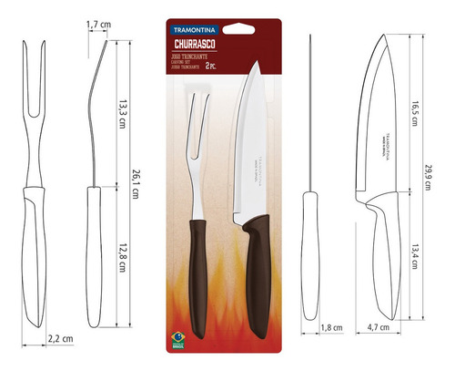 Imagem 2 de 9 de Jogo Faca Chef + Garfo Trinchante Churrasco Inox Tramontina