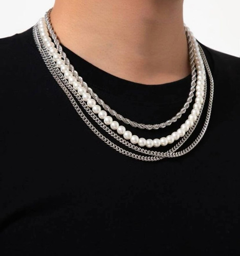 Collar Hombre Perla Artificial (4 Piezas)