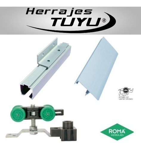 Imagen 3 de 6 de Kit Herrajes Quattro Roma X 2 Mts Puerta Completo Corrediza
