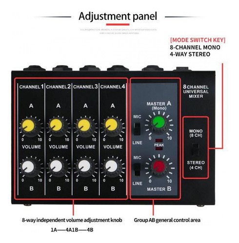 Mixer De Áudio Console De Mixagem De Som 8 Canais Entrada