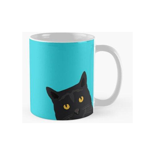 Taza Gato Negro Que Mira A La Vuelta De La Esquina Regalo Di