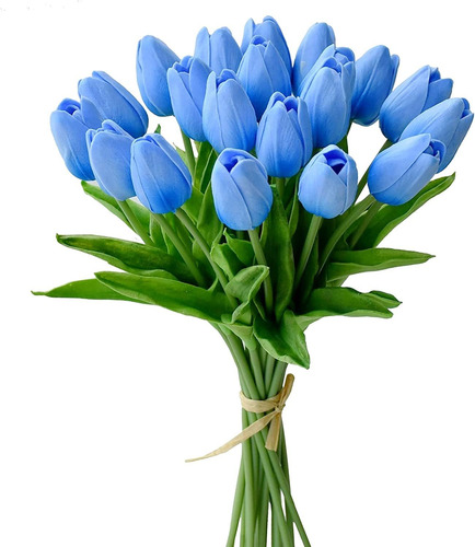 20 Tulipanes, Flores Artificiales Mandys - Azul Claro.