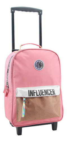 Mochila Con Carro Influencer 18 PuLG Escolar Amplia Carrito Color Rosa