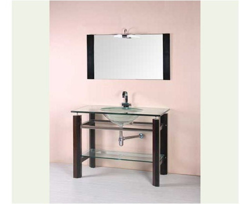 Mueble Para Baño Con Espejo, Madera Y Vidrio Mesada Y Pileta