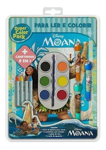 Livro Infantil História Colorir Aquarela Canetinha Moana 