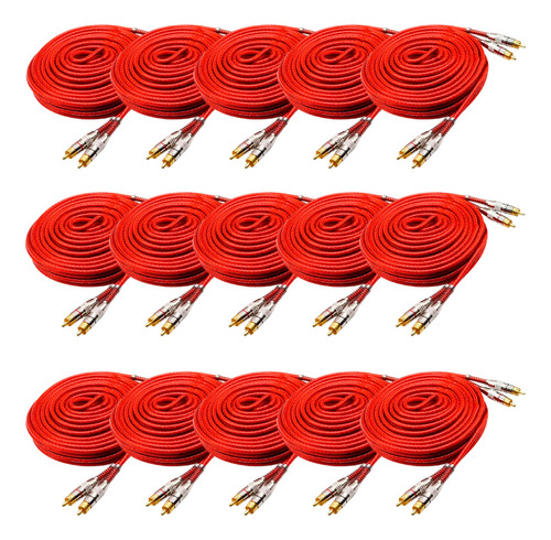 15x Cabos Rca Blindado Dupla Blindagem Tech One Vermelho 5m