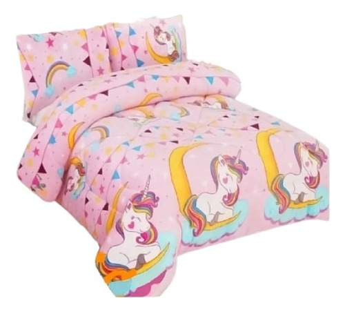Cobertor Cubrecama Con Chiporro 1.5 Plazas Infantil Niñas-os Unicornio Luna