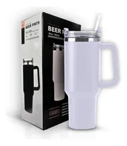 Comprar Vaso térmico grande de acero inoxidable de doble pared, 1200 ml, color paja, color var, blanco