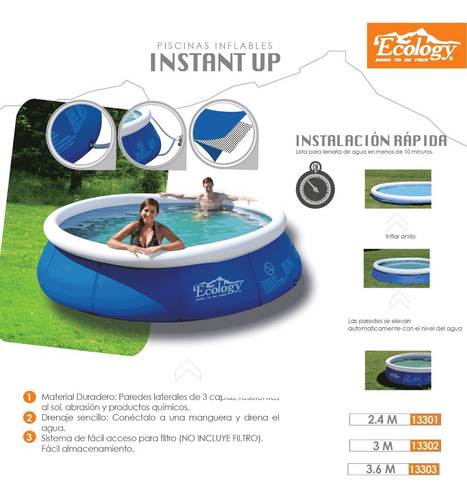 Piscina Inflable Pequeña 2.4m Ecology (con Detalles)