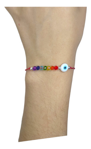 Pulsera Cristales 7 Chakras Dije Amuleto Protector Acero Ojo Turco Blanco 0 Mm