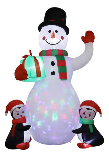 Muñeco De Nieve Inflable Navideño Con Luces + 2 Pingüinos