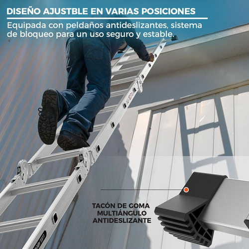 Escalera 12 Peldaños Andamio Multiposiciones Plegable 3.35m Color Plateado SelectShop HR9C5