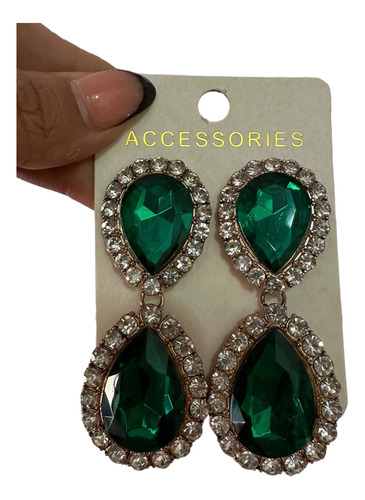 Aretes Verdes Noche Fiesta Piedras Elegantes .#25 Verde