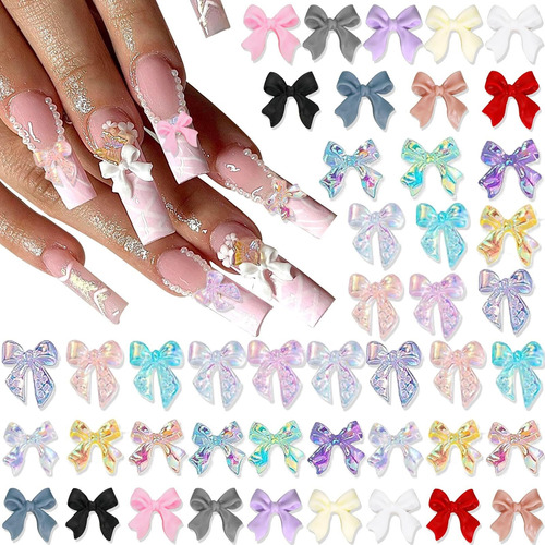 200pcs Colorful Bow Nail Charms 3d Bowknot Charms For Nail