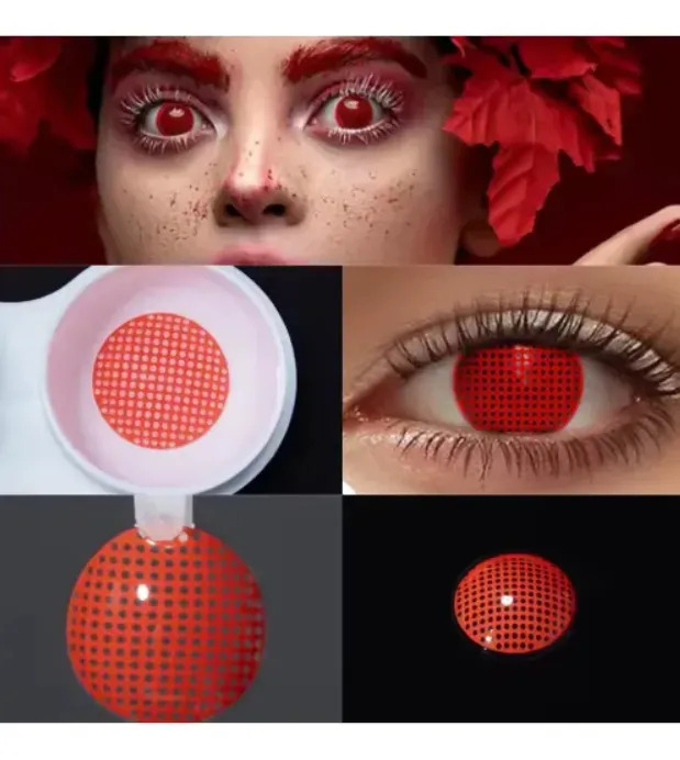 Lentes de Contacto Rojo Novmas Blind Rejilla Cosplay Halloween Anual