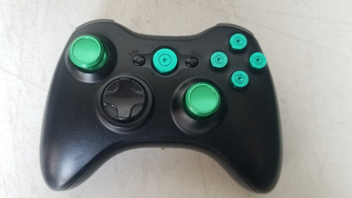 Control Xbox 360 Black Custom Con Botes Verdes De Aluminio