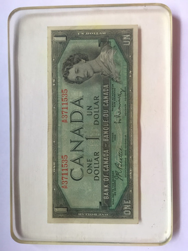 Billete 1 Dóllar Canadá 1954 Bonito Encapsulado De Colección