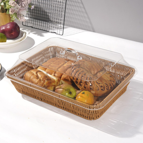 Cesta De Pan Tejida Con Tapa, Bandeja Para Servir, Medio
