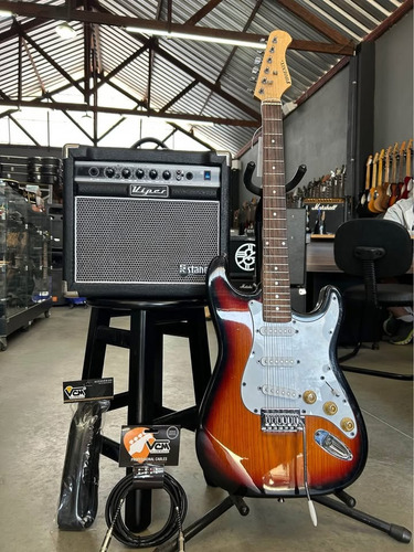 Kit Iniciante Guitarra Phx +ampli Staner Viper +cabo Correia Destro Preto Pau-rosa