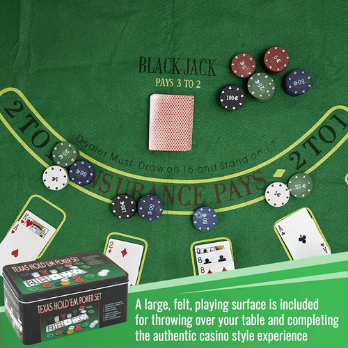 Set 200 Fichas Paño Poker Black Jack Texas Holdem