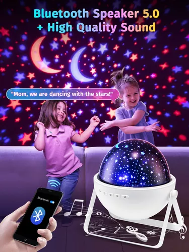 One Fire Luces nocturnas para habitación de niños, estrella de música  Bluetooth, luz nocturna para niños, proyector de luna para dormitorio