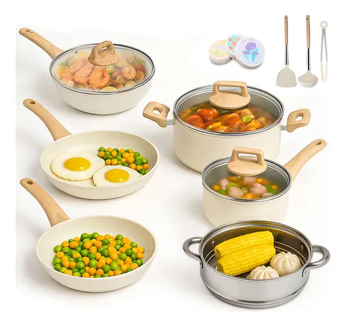 Batería De Cocina Juego De 15 Piezas Sartenes Sartén Wok Antiadhe...