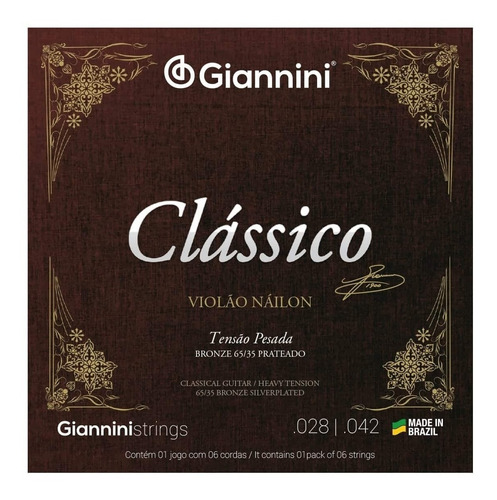 Imagen 3 de 4 de Juego Cuerdas Guitarra Clásica Giannini Alta Tensión