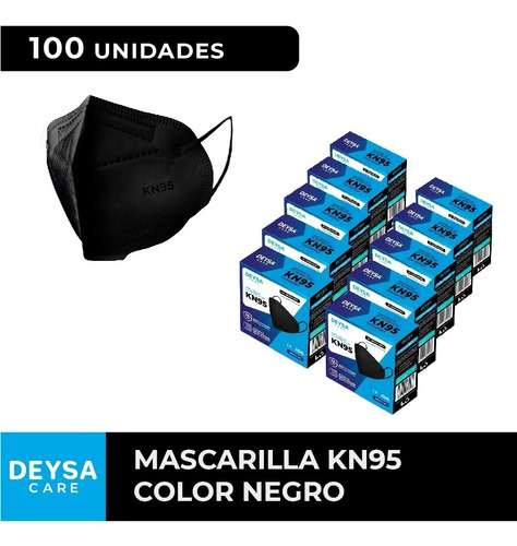 Mascarillas Kn95, 5 Capas, 10 Un, 10 Cajas (100un) Negro.