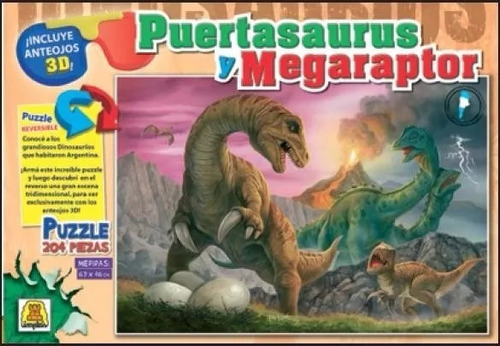 Puzzle 3 D Dinosaurio - Puertasaurus - Megaraptor - Implas