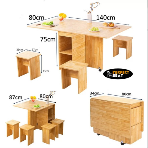 Comedor Plegable Para 4 Personas Incluye 4 Pisos 140x80x76