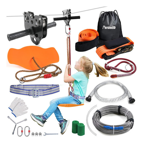 Tirolesa Backyard Adventure Kit De 100 Pies Con Freno Cintur