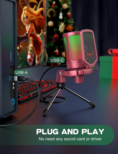 Micrófono Para Juegos Fifine, Pc/ps4/ps5, C/ Antipop, Rgb