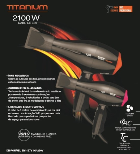 Secador Profissional Taiff Titanium 2100w Com Detalhe Rosa