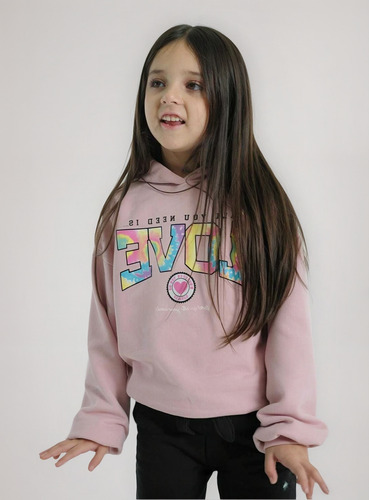 Buzo Con Capucha Nena Love Frizado Colores Kiddie Niña
