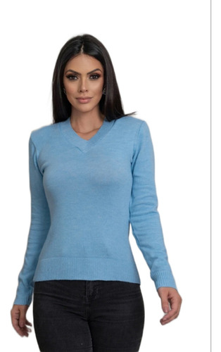 Sweater Fino Mujer Cuello V Tejido Suave 