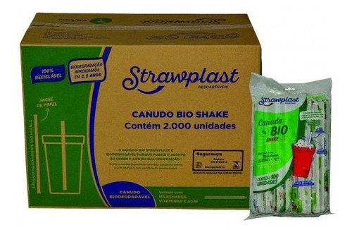 Canudo Biodegradável Grosso 8mm 21cm Milk Shake Straw C/2000 Cor Não se aplica