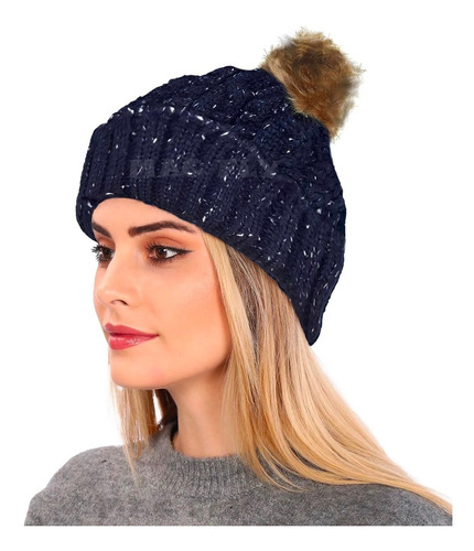 Gorro Lana Mujer Tejido Invierno Con Pompon Calidad Premium