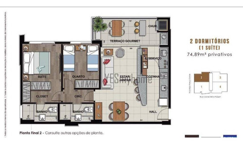Apartamento Garden Com 2 Quartos À Venda, 68 M² Por R$ 696.722 - Santa Quitéria - Curitiba/pr - Gd0243