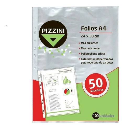 Folios Pizzini A4 Borde Blanco Pack X 200 Unidades 50 Micron
